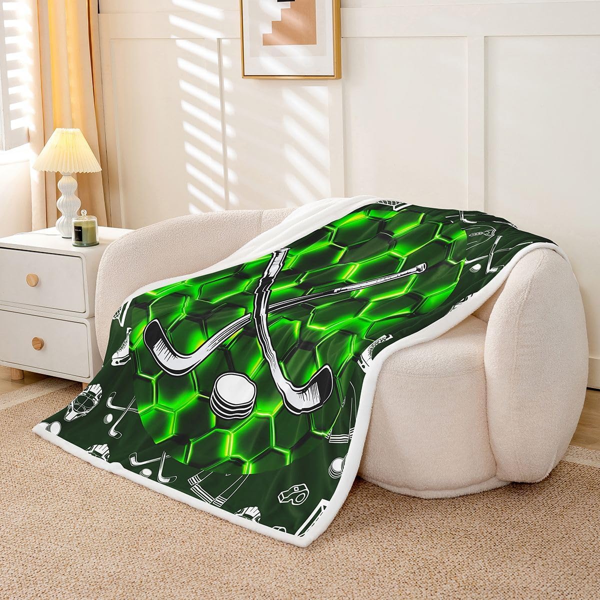 Erosebridal Hockey Throw Blanket Gifts for Kids Boys Teens - 50"X60", Ice Puck Fleece Plush Bed Blanket for Sofa Couch