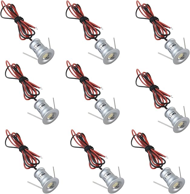 AIBOO 12V Under Cabinet LED Lights 9 Packs of Recessed Mini Downlights with Hardwired Cable and Connectors for Indoor Cupboard Bookshelf Stair Lighting (Warm White)