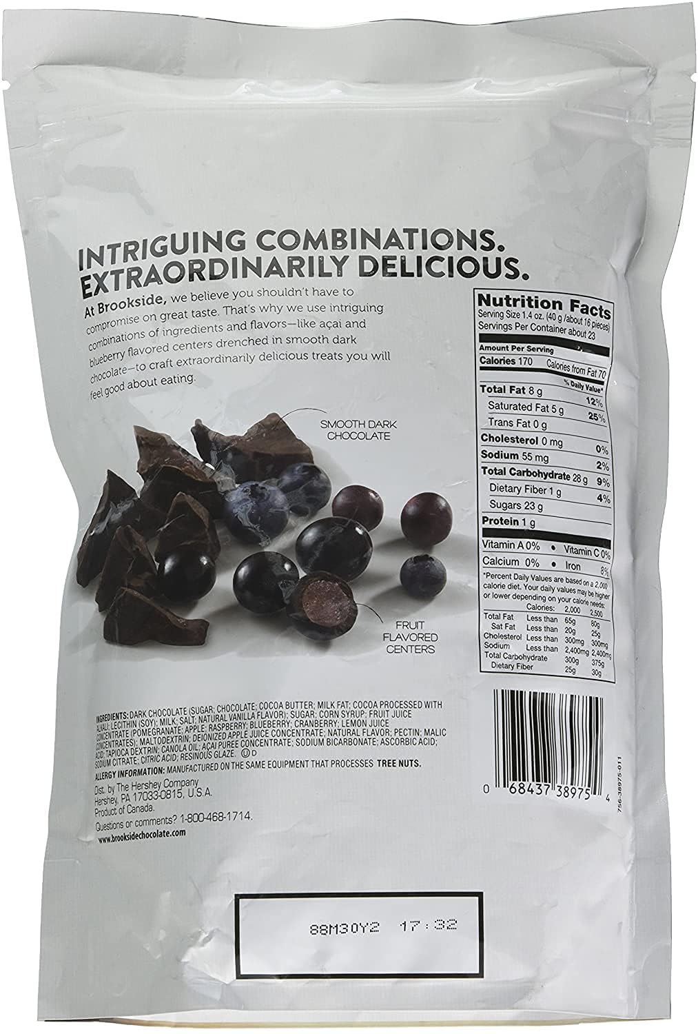 Brookside Dark Chocolate, Acai/Blueberry, Basic, 32 Oz Acai and Blueberry 2 Pound (Pack of 1)