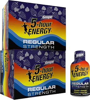 5-hour ENERGY Regular Strength Energy Shot | Grape Flavor | 1.93 oz. | 24 Count | Sugar-Free & Zero Calories | B-Vitamins & Amino Acids | 200mg Caffeinated Energy Shot | Dietary Supplement