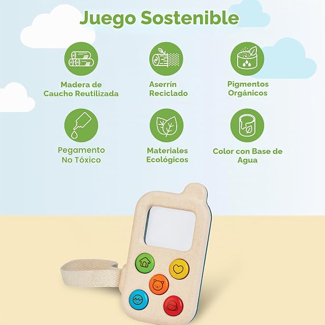Foto 3 de 8 de PlanToys Mi Primer Teléfono - Teléfono Móvil Juguete de Madera para Niños