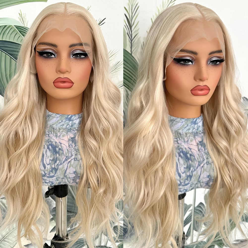 Lovestory Blonde Color Synthetic Lace Front Wigs Long Wavy Hair Loose Curly Glueless Pre Plucked Heat Resistant Synthetic Lace Front Wig for Women