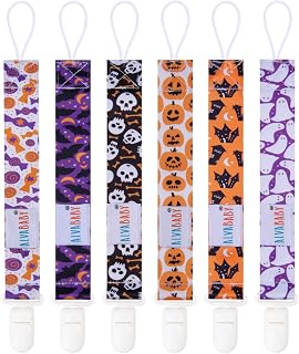 ALVABABY Baby Pacifier Clips for Boys Girls Halloween Pacifier Universal Holder Leash Pacifier Clip Binky Holder for Teether Toys Soothie 6 Pack 6DBP05-1