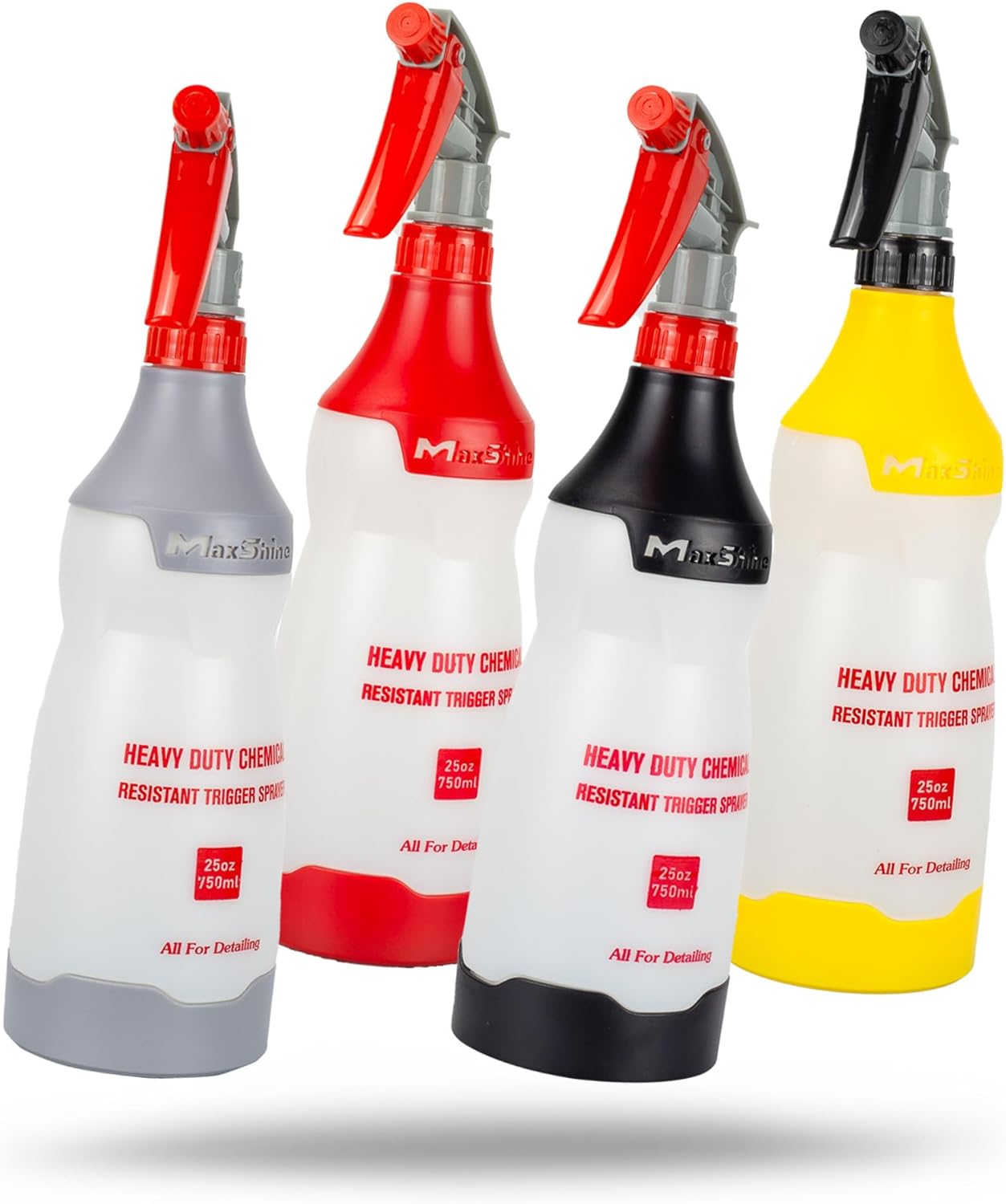 Maxshine Heavy Duty Spray Bottle – 25oz Chemical-Resistant Detailing Sprayer with Adjustable Nozzle & Ergonomic Trigger for Car Cleaning, Garage, Home (4-Color Set)