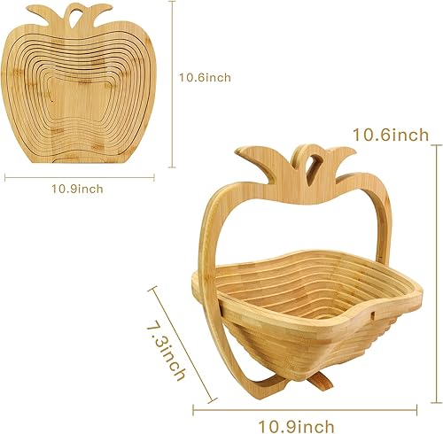 Miniatura 2 de MYOSOTIS Cesta plegable de frutas de bambú, cesta de frutas y verduras, soporte para frutero, cesta de frutas secas para decoraciones de Navidad,