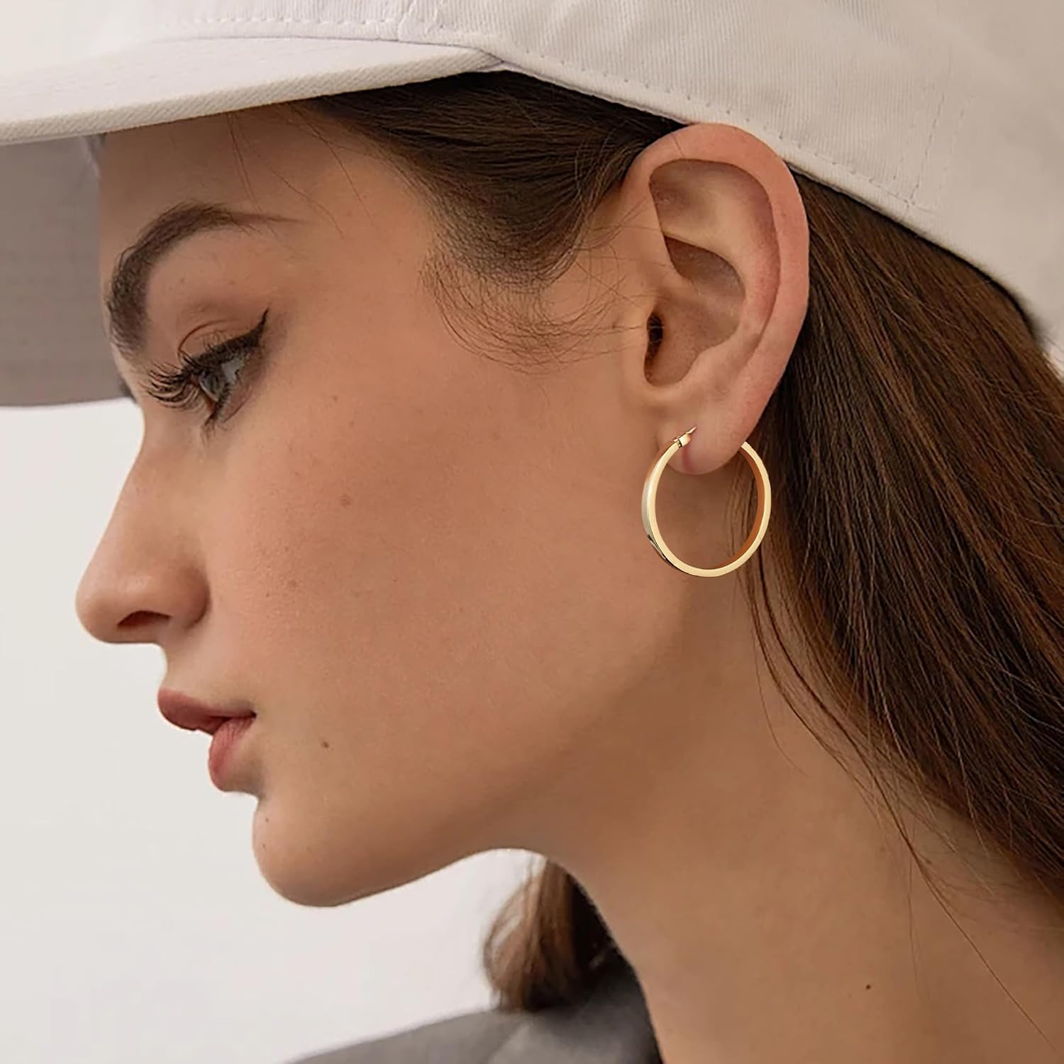 Gacimy Flatted Hoop Earrings for Women 14K Gold Plated with 925 Sterling Silver Post - Image 8