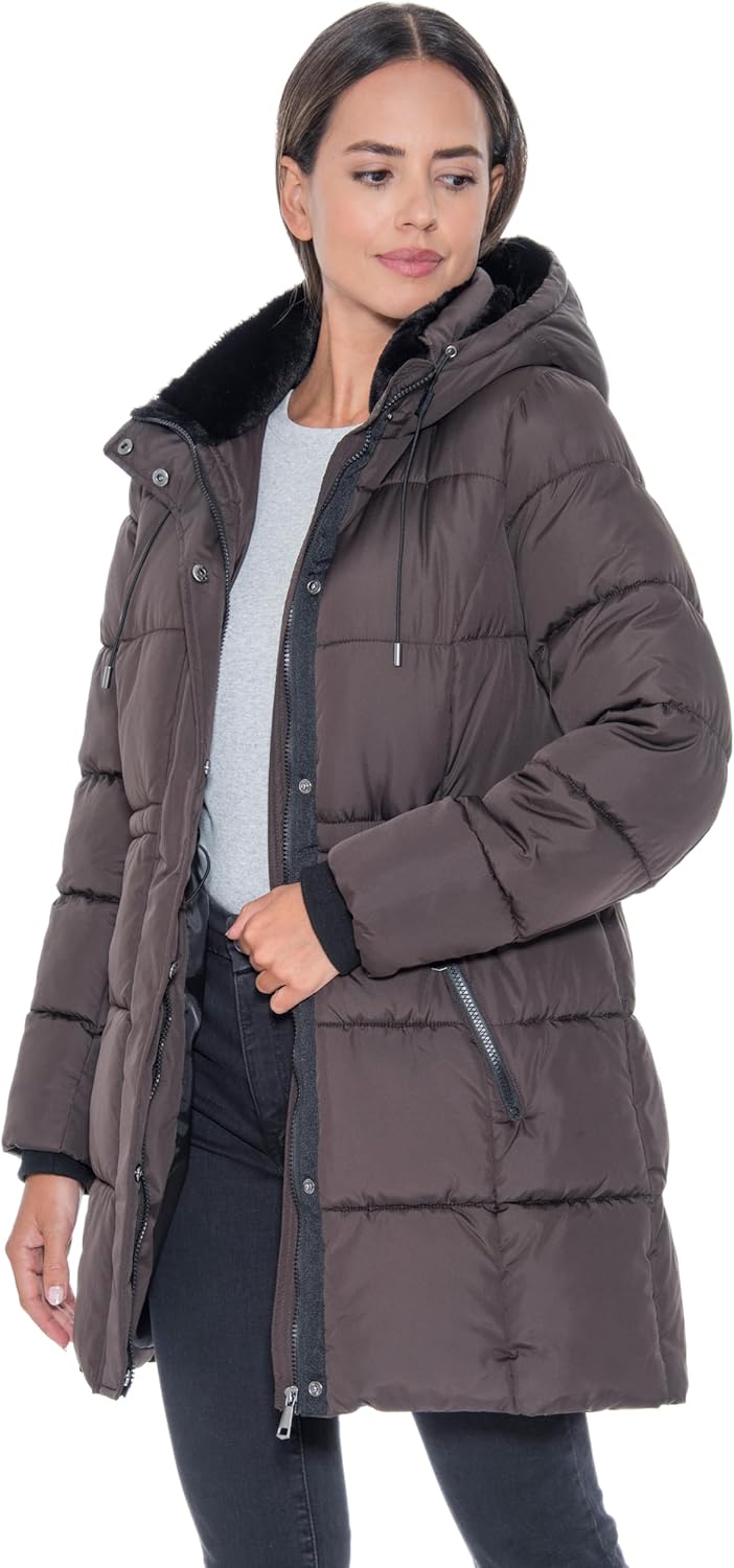 Sebby S.E.B Women's 3/4 Puffer Coat with Cozy Faux Fur - Image 4