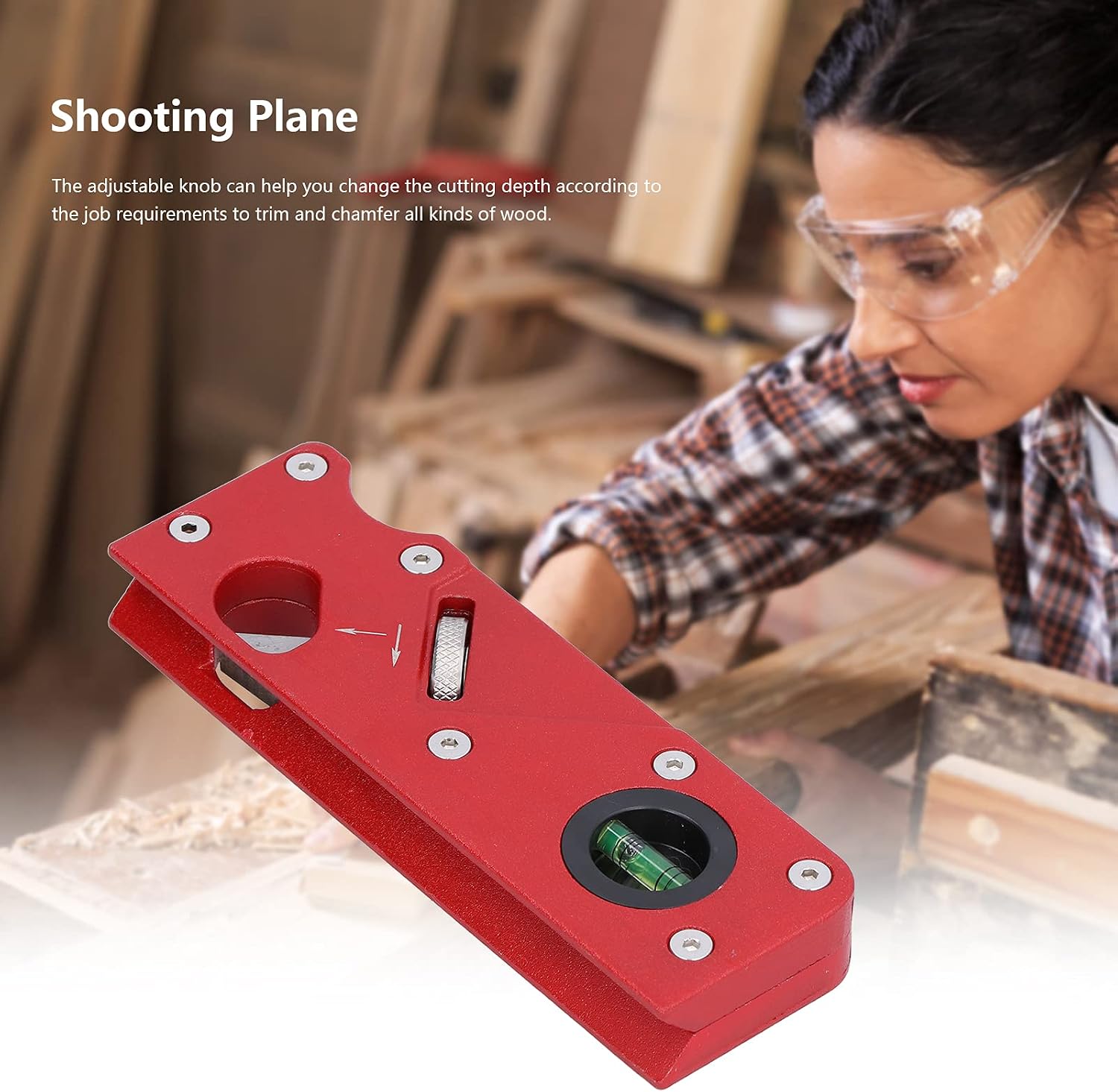 Chamfer Jointer Plane with Carbon Steel Blade, Adjustable Depth Hand Planer for Woodworking, Red Flattening Tool with Wrench for Precise Chamfering and