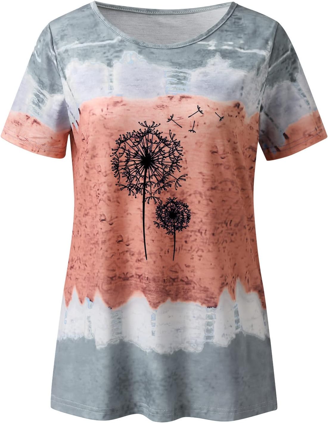Maglietta da donna a maniche lunghe con stampa floreale, scollo rotondo, casual, traspirante, primavera, estate, tunica, vintage, a maniche lunghe, Lilla, XXL