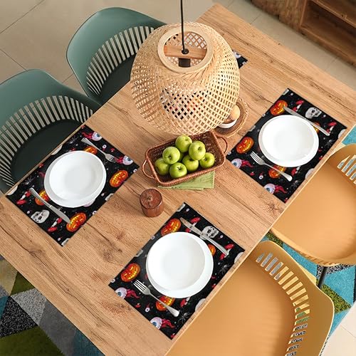 Miniatura 3 de Halloween Skull Pumpkin Glasses Placemats Set of 6 Fabric Placemats Square Placemat for Kitchen Table Heat Resistant, Easy to Clean Table Placemats