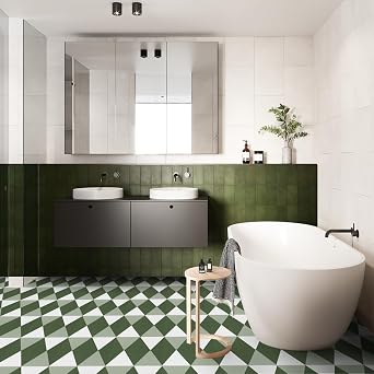 Alow Peel and Stick Floor Tile 20pcs,Green Peel and Stick Flooring Waterproof,self-Adhesive Vinyl Flooring for Kitchen,Toilet,Bedroom,RV(11.8inX11.8in)