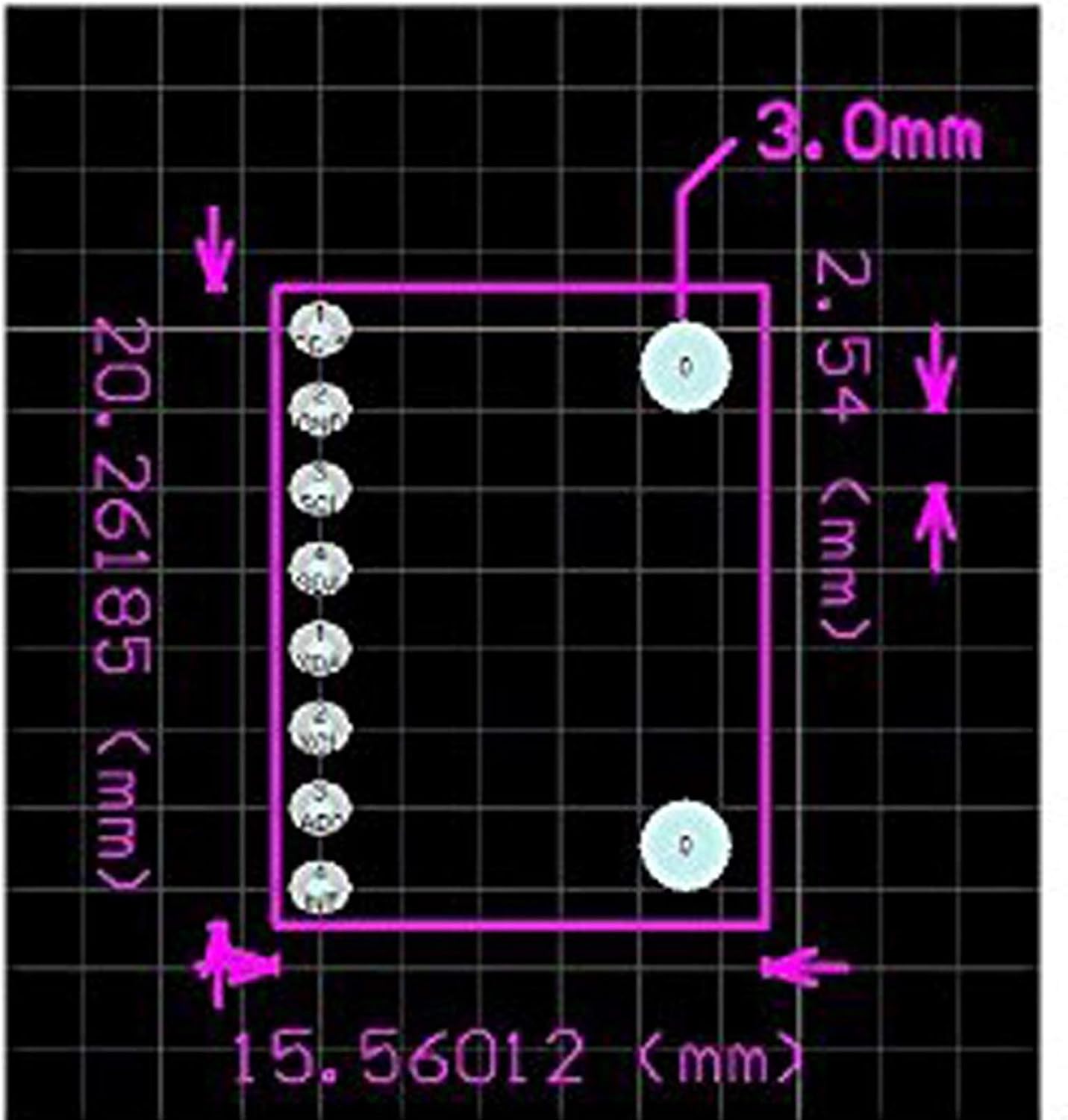 Technical drawing showing the dimensions of the MPU-6050 module in millimeters, with measurements like 20.26185 mm, 15.56012 mm, 3.0 mm, and 2.54 mm.
