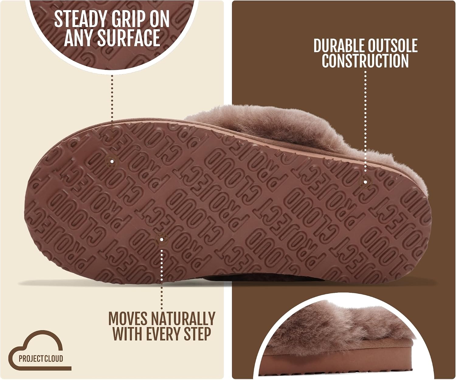100% Genuine Leather Womens Natural Fur-Lined Clog Slippers for Women