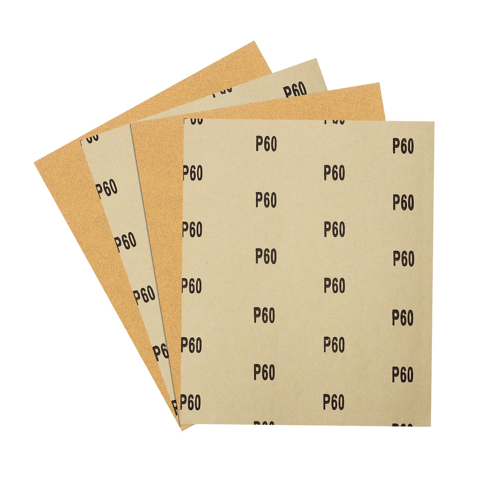 Kozelo 4pcs Sand Papers - [229 x 279mm x 60 Grits] Sandpaper Sheets for Metal Auto Wood Polishing and Scratches Removing, Alumina Abrasive Gold