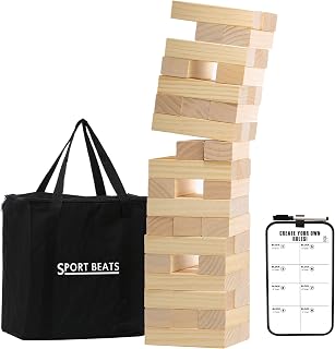 SPORT BEATS Medium Tower Game Outdoor Games 54 Blocks Stacking Game Includes Carry Bag