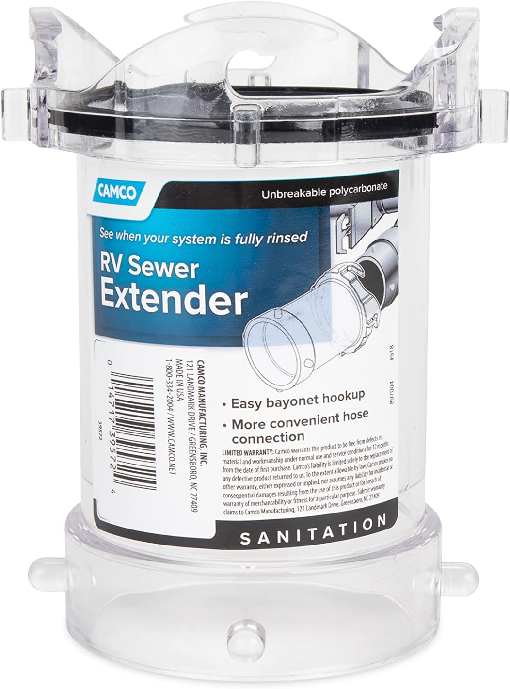 Camco 39572 RV 5" Clear Sewer Hose Adapter, Waste Water &amp; Sanitation ...