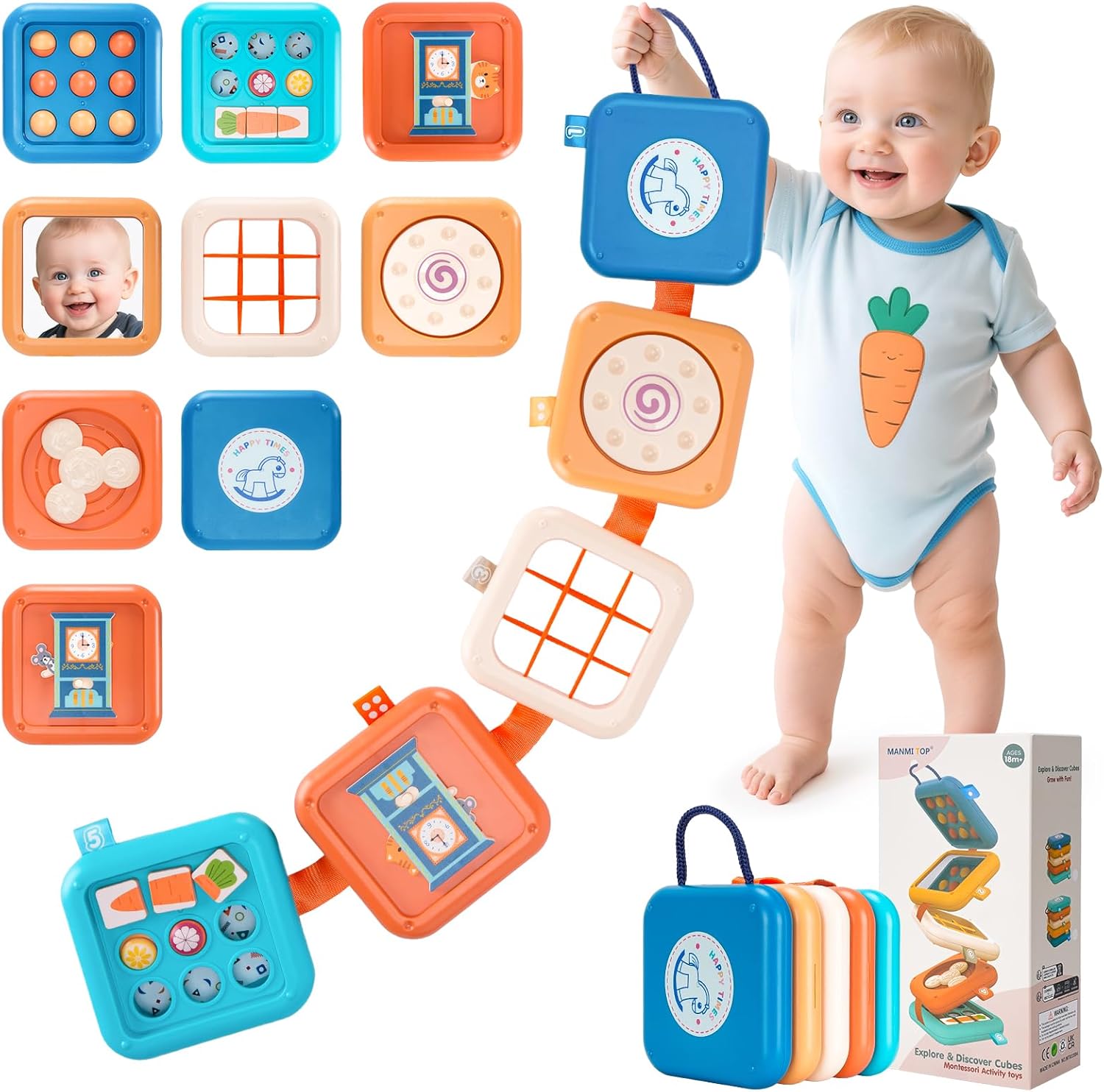 Busy Board Toys for 1 Year Old Toddlers, Montessori Sensory Travel Toys for Airplane Car, Baby Learning Toy Gift for 1 Year Old Boy Girl & Activity Cube (Easter Stocking Stuffer, Birthday)