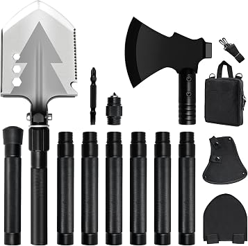 GOJAWAY 56" Ultra Long Camping & Shovel Axe Set, 20 in 1 Multi-Tools