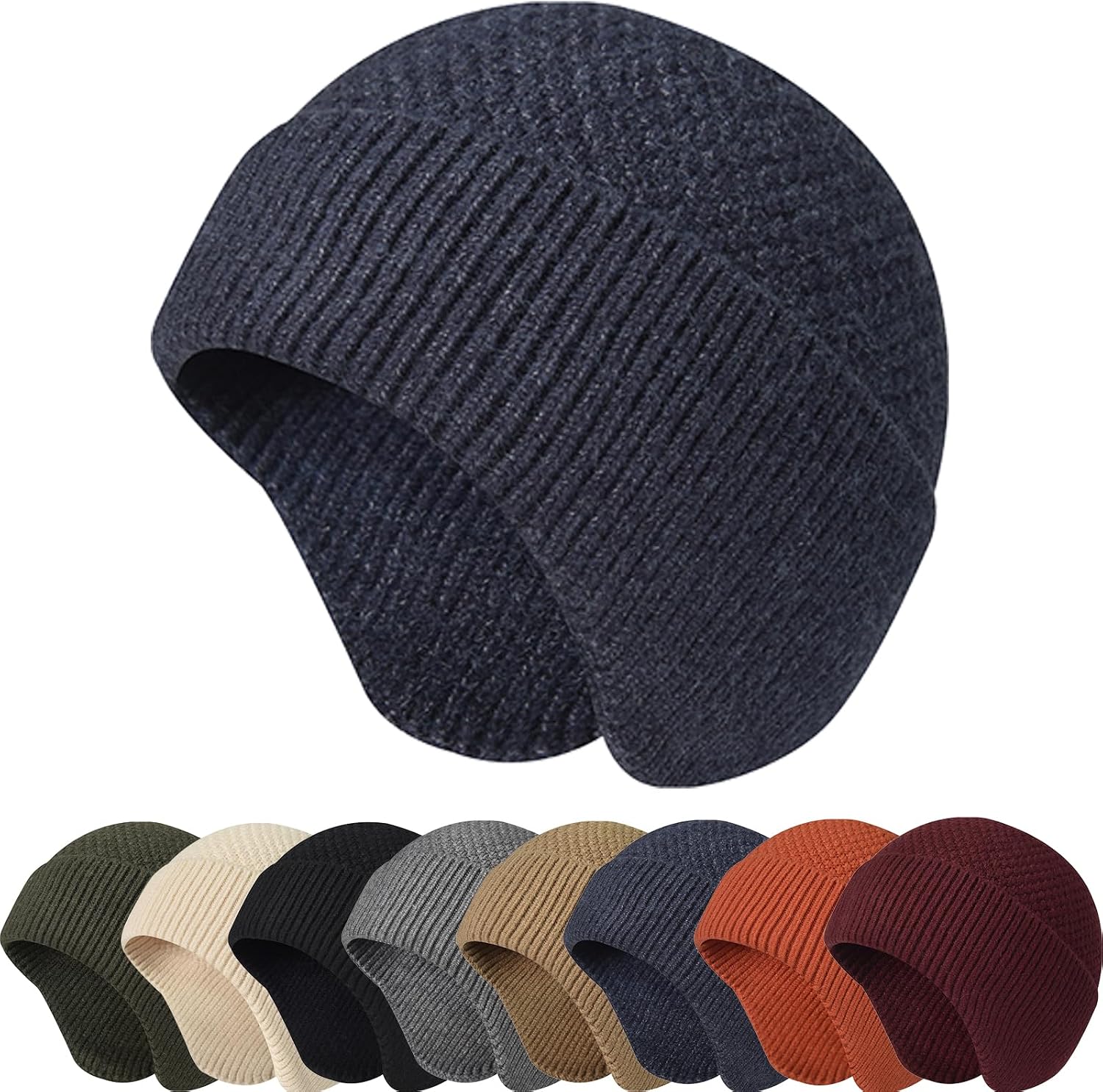 Enwokran Knit Beanie Hat Warm Winter Hats Unisex Stretchy Windproof Earflap Knit Skull Cap Slouchy with Ear Warmer for Running Fishing Skiing Cycling Outdoor Sports