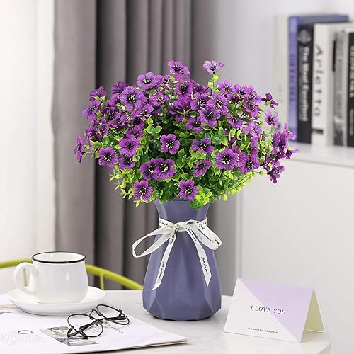 Miniatura 4 de katflyee Flores artificiales resistentes a los rayos UV, 12 paquetes de flores de seda artificiales para exteriores, resistentes a la decoloración,