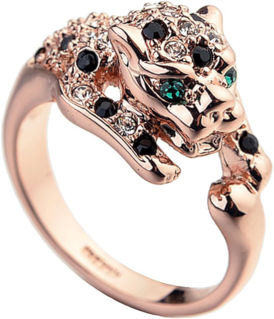 Rose Gold Plated Animal Leopard Ring with Clear and Black Cubic Zirconia Jaguar Sport Dots Fashion Jewelry for Women