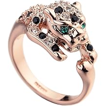 Rose Gold Plated Animal Leopard Ring with Clear and Black Cubic Zirconia Jaguar Sport Dots Fashion Jewelry for Women