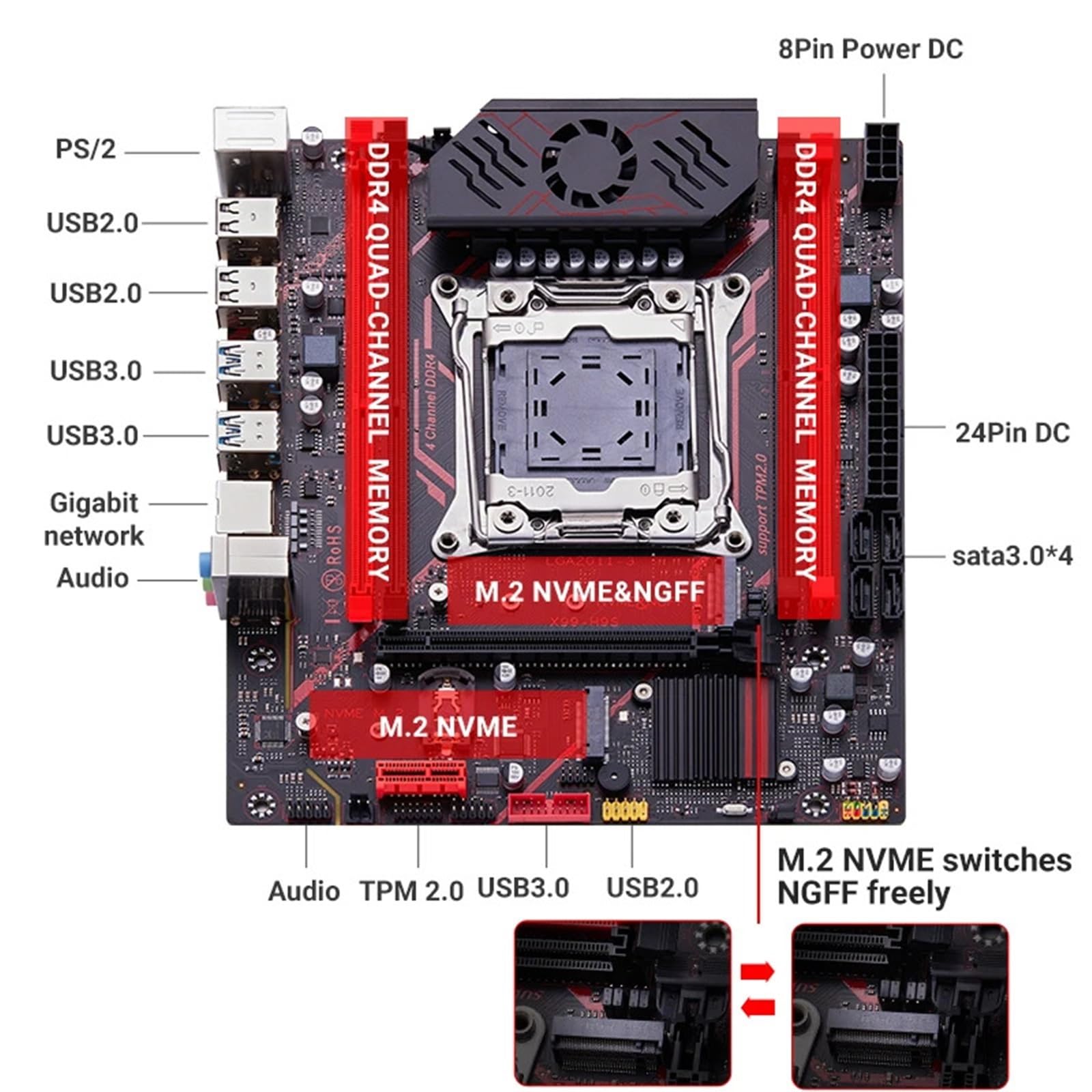 Amazon.co.jp: X99 TPMコンピュータマザーボード2.0インターフェース