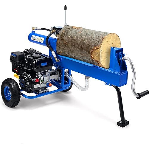 EFURDEN Portable Gas Log Splitter with 7 HP-4 Stroke Engine, 20-ton Hydraulic auto-Return ram System and Twin Gear Hydraulic Pump, Horizontal Full Beam Steel Wedge firewood Splitter