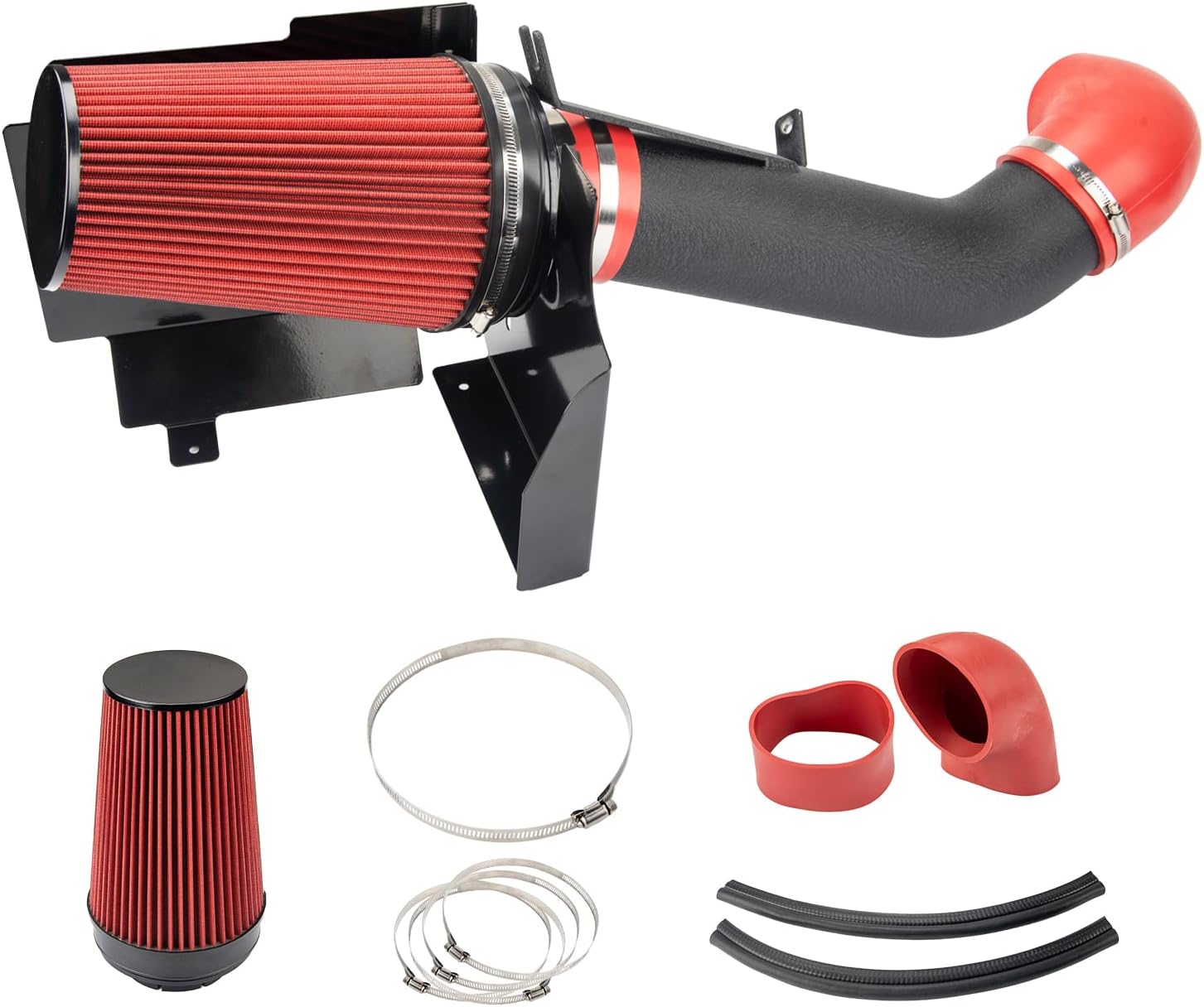 4" Cold Air Intake Kit Fit for 99-06 Sierra/Silverado 1500 2500,01-06 Sierra Silverado 3500,02-06 Escalade/Avalanche,00-06 Tahoe/Suburban 1500 2500 Aluminum Tube w/Heat Shield Filter (Black)