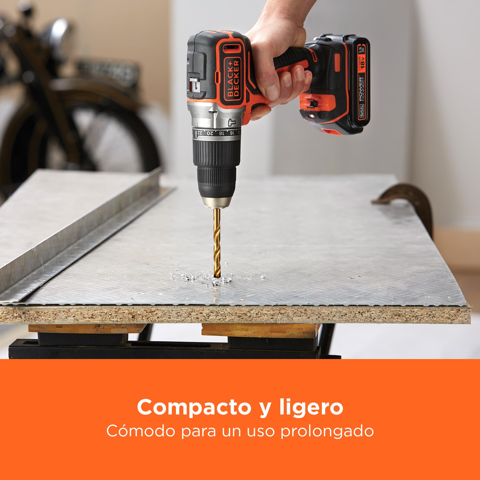 BLACK+DECKER Taladro percutor sin cable 18V, motor sin escobillas, 28,050 GPM, 52Nm, 2 velocidades para perforar madera y acero, herramienta sola, BL188N-XJ