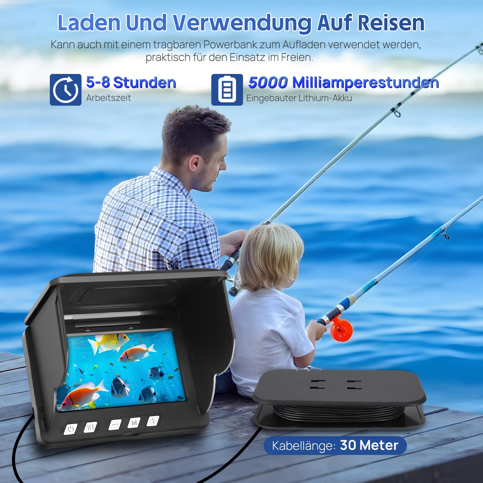 Cámara subacuática de pesca Fishfinder 220° visión nocturna infrarrojos HD 30m cable para pescadores