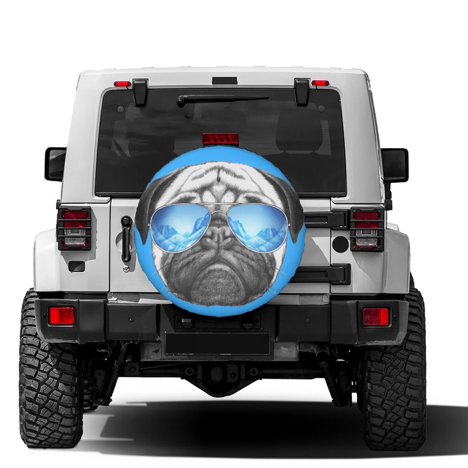 Delerain Pug with Sunglasses Spare Tire Covers Waterproof Dust-Proof Spare Wheel Cover Universal Fit for Trailer, RV, SUV, Truck and Many Vehicle (17 Inch for Diameter 31