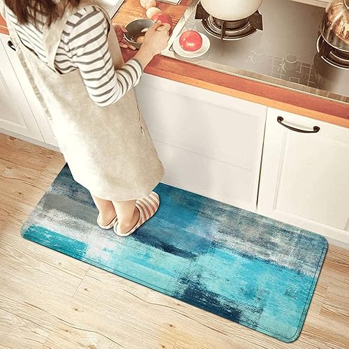 Miniatura 2 de Decoración del hogar - Tapete de espuma viscoelástica personalizado antifatiga para el suelo de la cocina, pintura de arte abstracto turquesa y