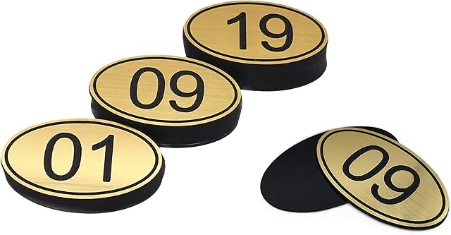 ABS Engraved 30mm x 50mm Oval Table Numbers (1-50) Pubs Restaurants Clubs - Gloden - 1 to 50