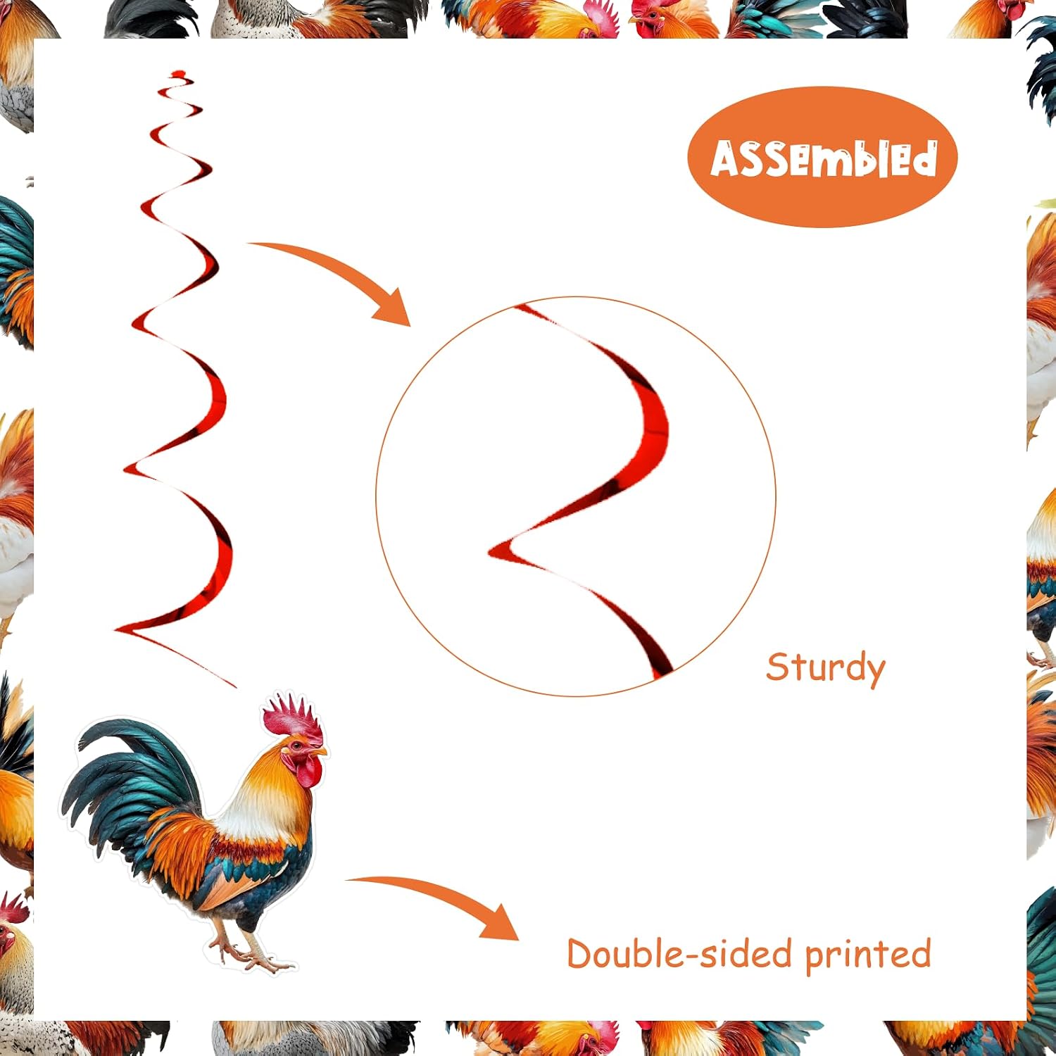 24 Pieces Rooster Hanging Swirls - Rooster Birthday Party Decorations for Boys Girls, Pre-Strung Chicken Hanging Ceiling Streamers, Farm Animal Chick Barnyard Theme Party Supplies
