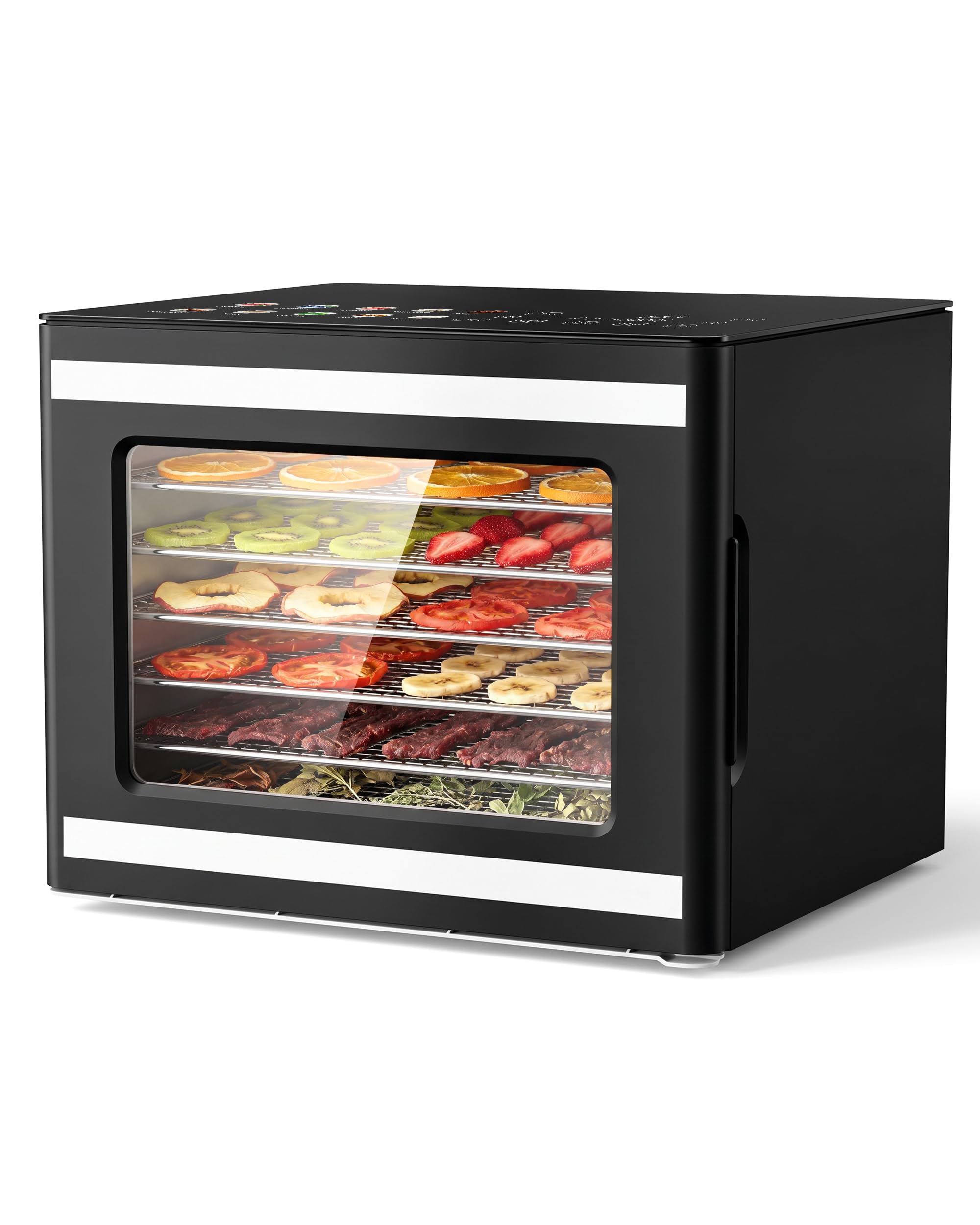TRIUMPHKEY Food Dehydrator, 6 Stainless Steel Trays, Compact Fruit Dryer for Meat, Jerky, Vegetables, Herbs & Pet Treats, 35โ75ยฐC, LED Touch Display, Internal Light & Memory Function