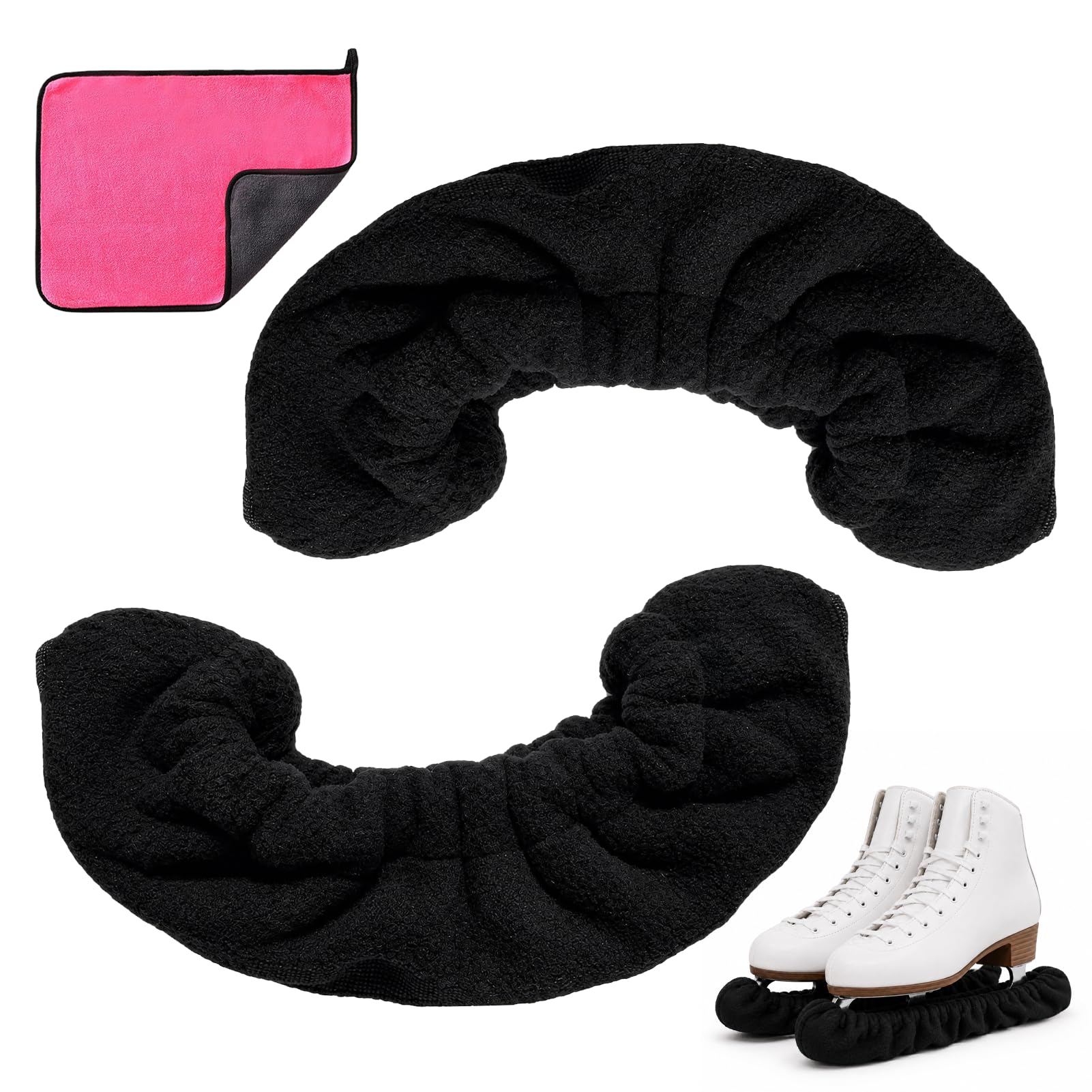 Yupaluz 1Pair Ice Skate Guards s with Towel, Ice Skate Blade Covers Soft Terry Cloth, Ice Skate Covers for Figure Hockey Skates Storage Transport Black