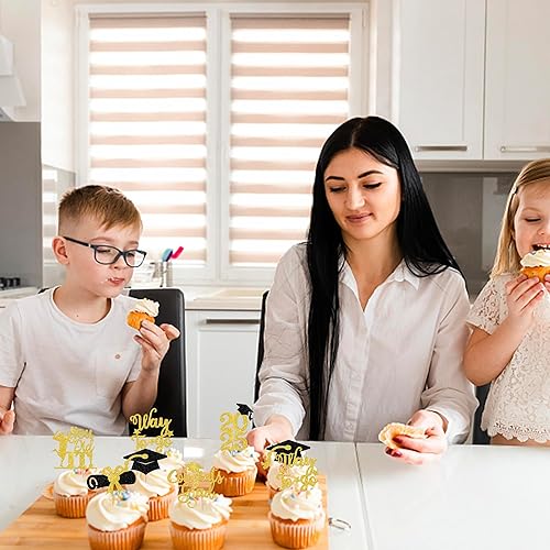 Miniatura 56 de Paquete de 24 adornos dorados para cupcakes de graduación 2025 con purpurina So Proud of You Done Diploma Graduation Cap Cupcake Picks Class of 2025