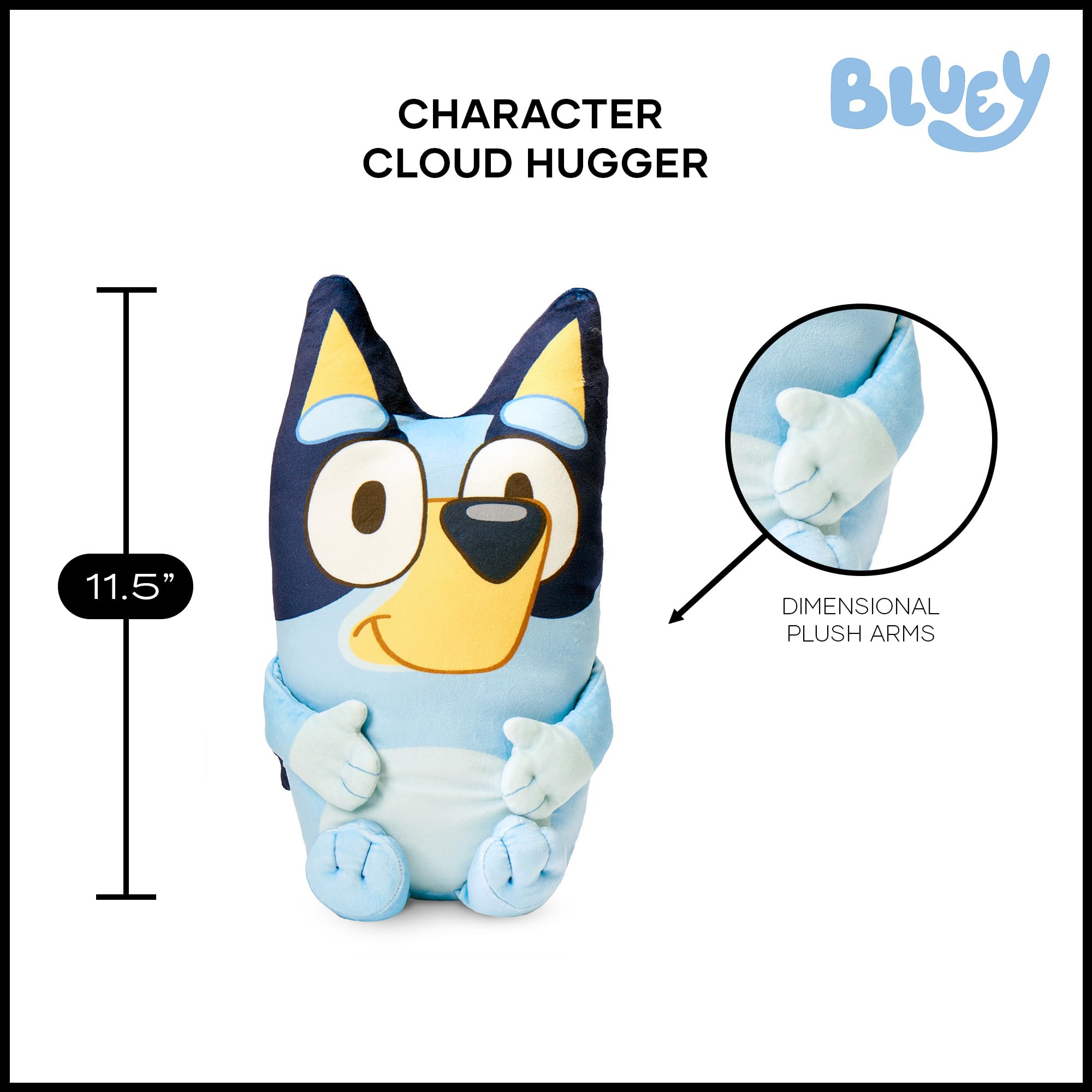 Bluey Cloud Hugger Pillow - Personaje de felpa ultrasuave - Colección de Bluey con licencia oficial - Almohada de viaje ligera para el hogar, la oficina o comodidad sobre la marcha - 11.5 5