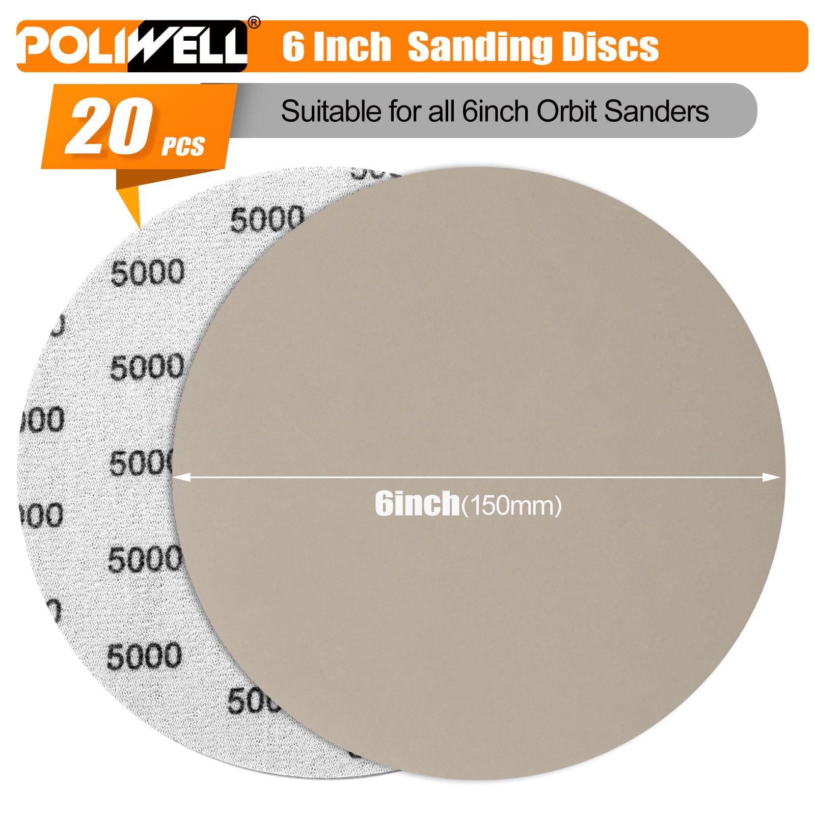 POLIWELL 5000 Grit Sanding Discs - 20 Pack -2