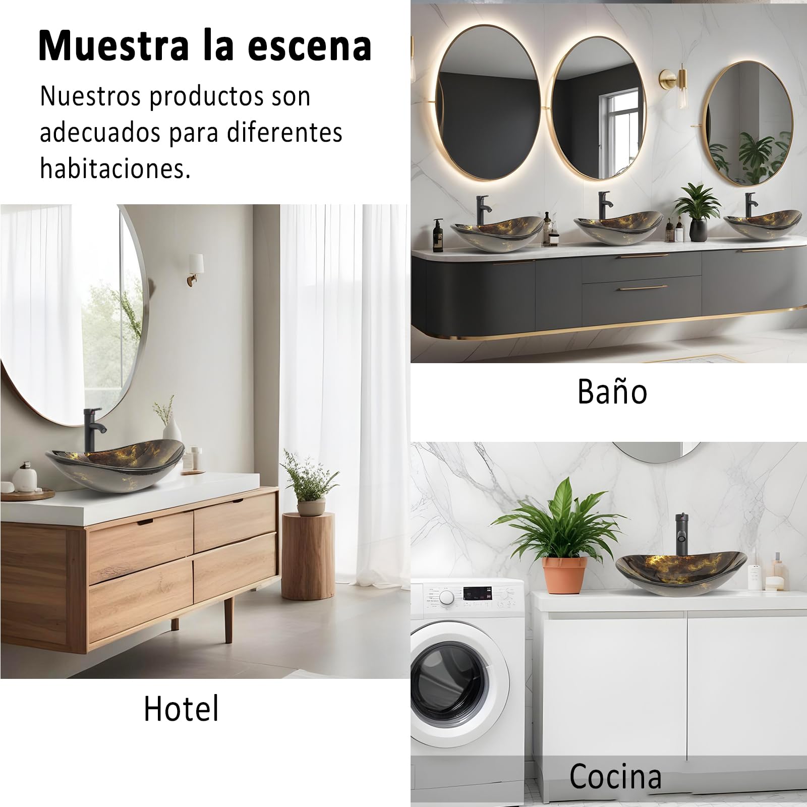 YU YUSING Lavabo Ovalado de Vidrio con Grifo sobre Encimera para Baño, Cocina y Aseo, Moderno Dorado Brillante, 53,3 x 35 x 16 cm