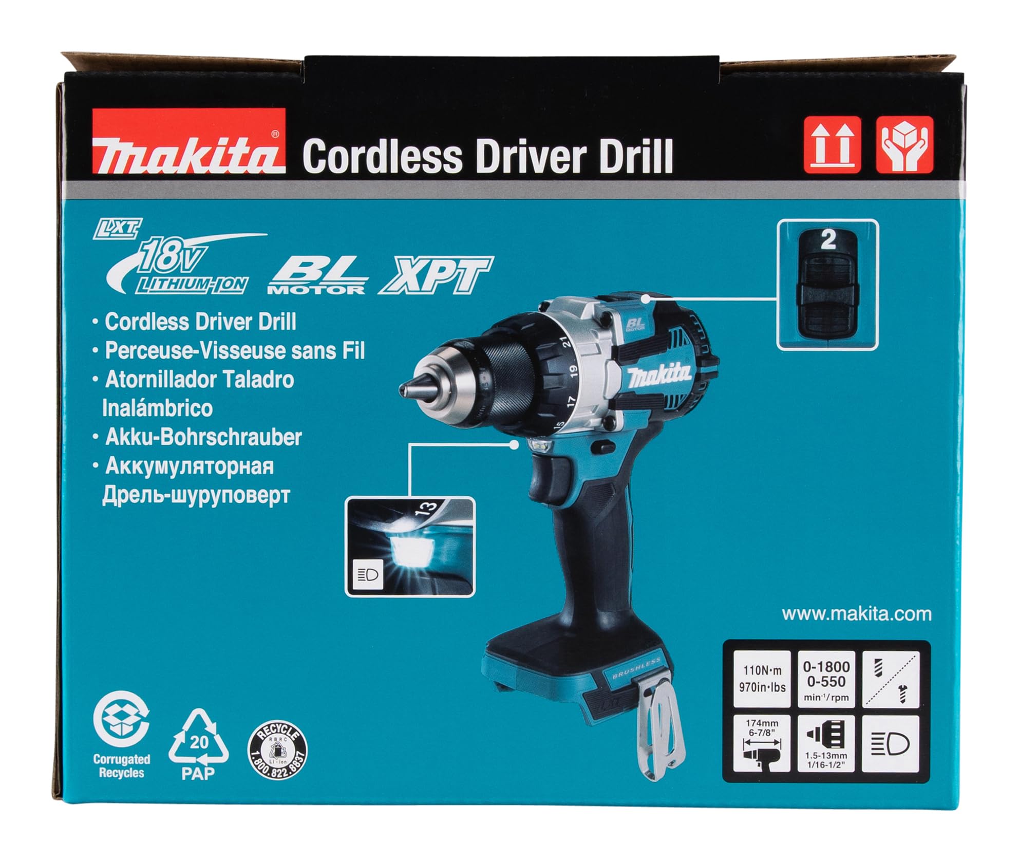 Makita DDF489Z 18V Li-Ion LXT Brushless 13mm Trapano avvitatore - Batterie e caricabatterie non inclusi