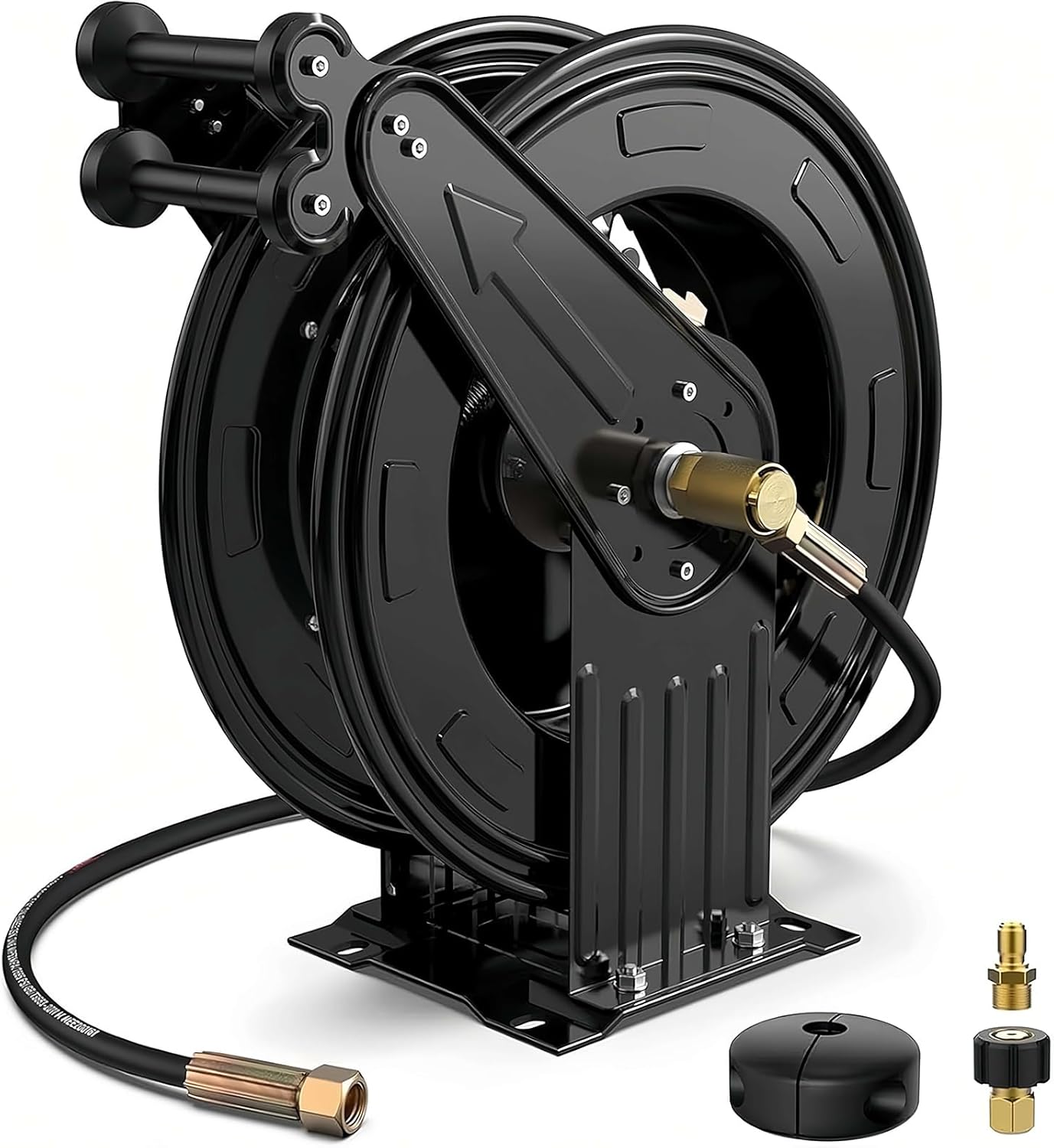Retractable Pressure Washer Hose Reel, Heavy Duty Steel Hose Reel, Professional Power Wash Hose Reel, for Water, Oil, Air (Black 10m)