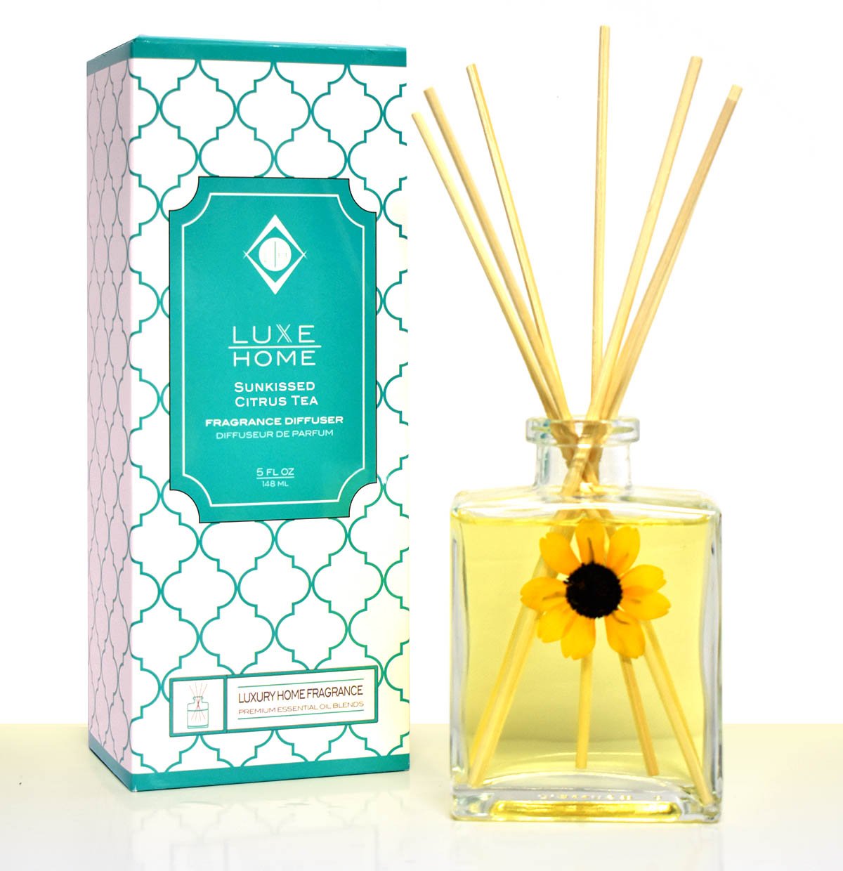 Luxe Home Sunkissed Citrus Tea Essential Oil Reed Diffuser | Fresh, Citrus Tea & Honey Scent | Best Gift Idea for The Home | Made in The USA