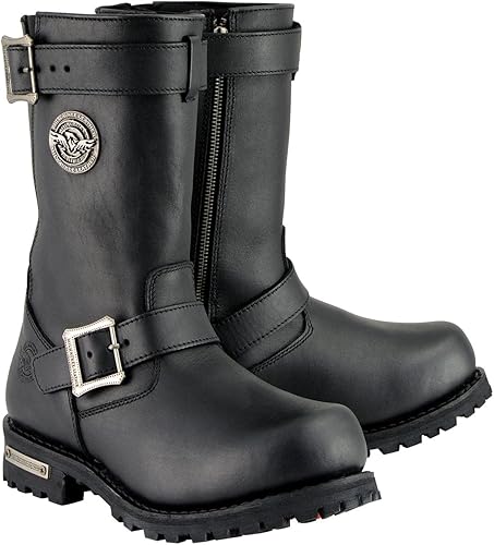 Milwaukee Leather Botas de motocicleta clásicas de ingeniero de 11 pulgadas de ancho ancho de cuero negro para hombre MBM9020W
