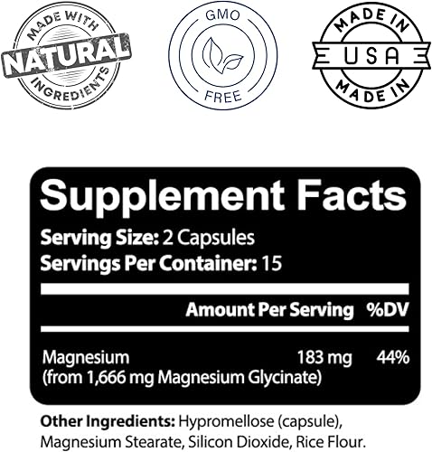 Miniatura 3 de Kaya Naturals Glicinato de magnesio 183 mg por cápsula, quelado para una máxima absorción, sin OMG, sin gluten, lácteos y soja, apoya la salud
