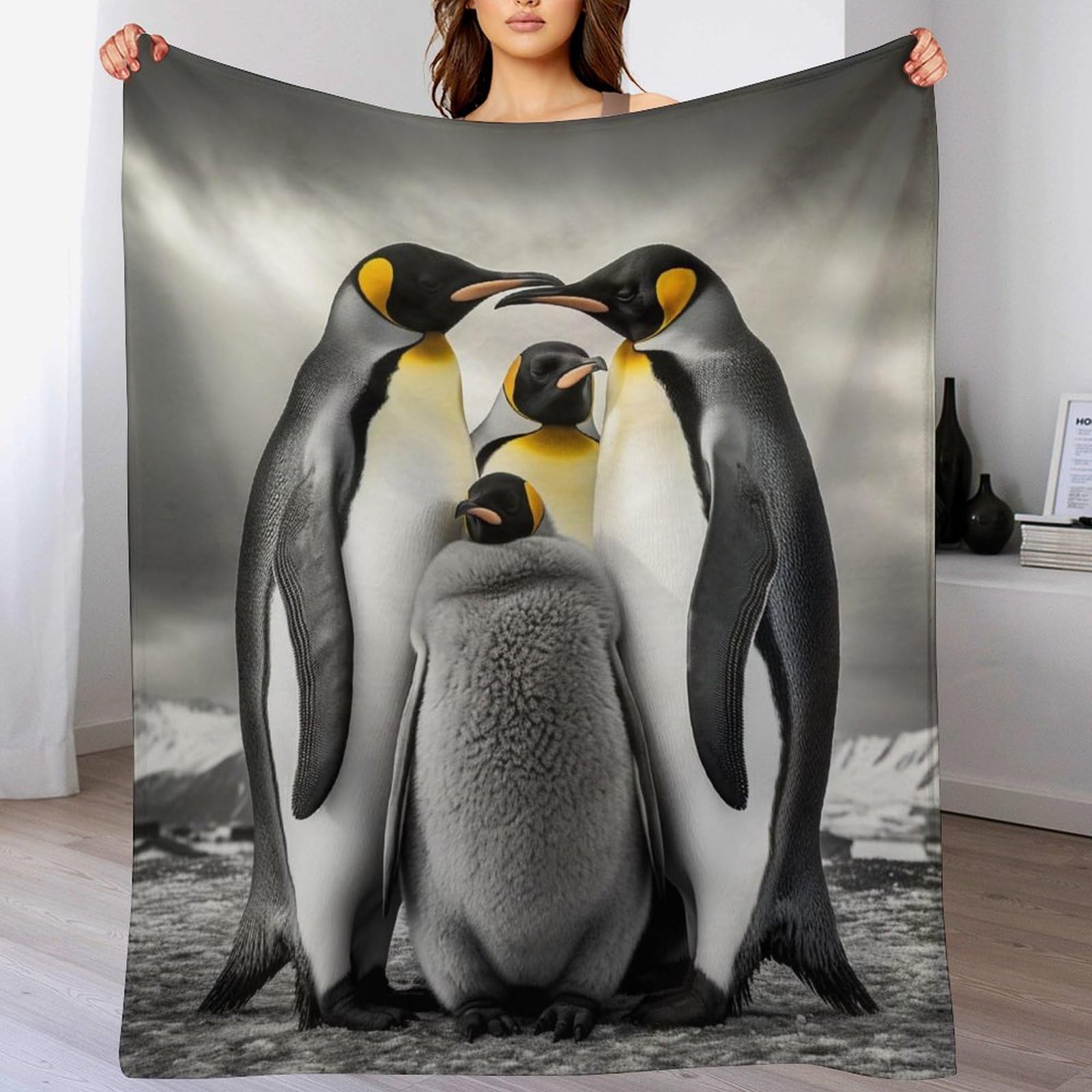 Manta de franela de pingüino grande de 180x200 cm para cama