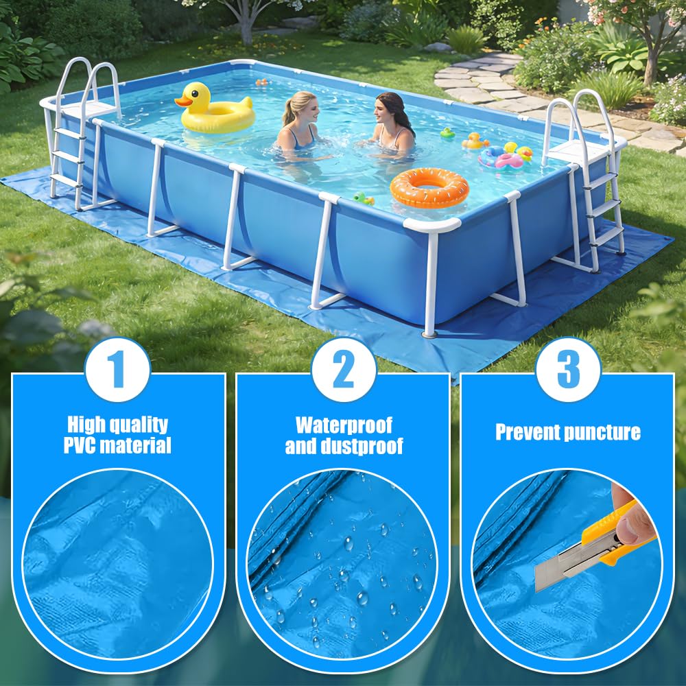 Tapis de Sol pour Piscine, Tapis de Piscine Rectangulaire Bleu Pliable Imperméable, Hors Terre Tapis de Protection pour Piscines Gonflables, Protecteur De Sol Piscine, Antidérapant 445 x 254cm