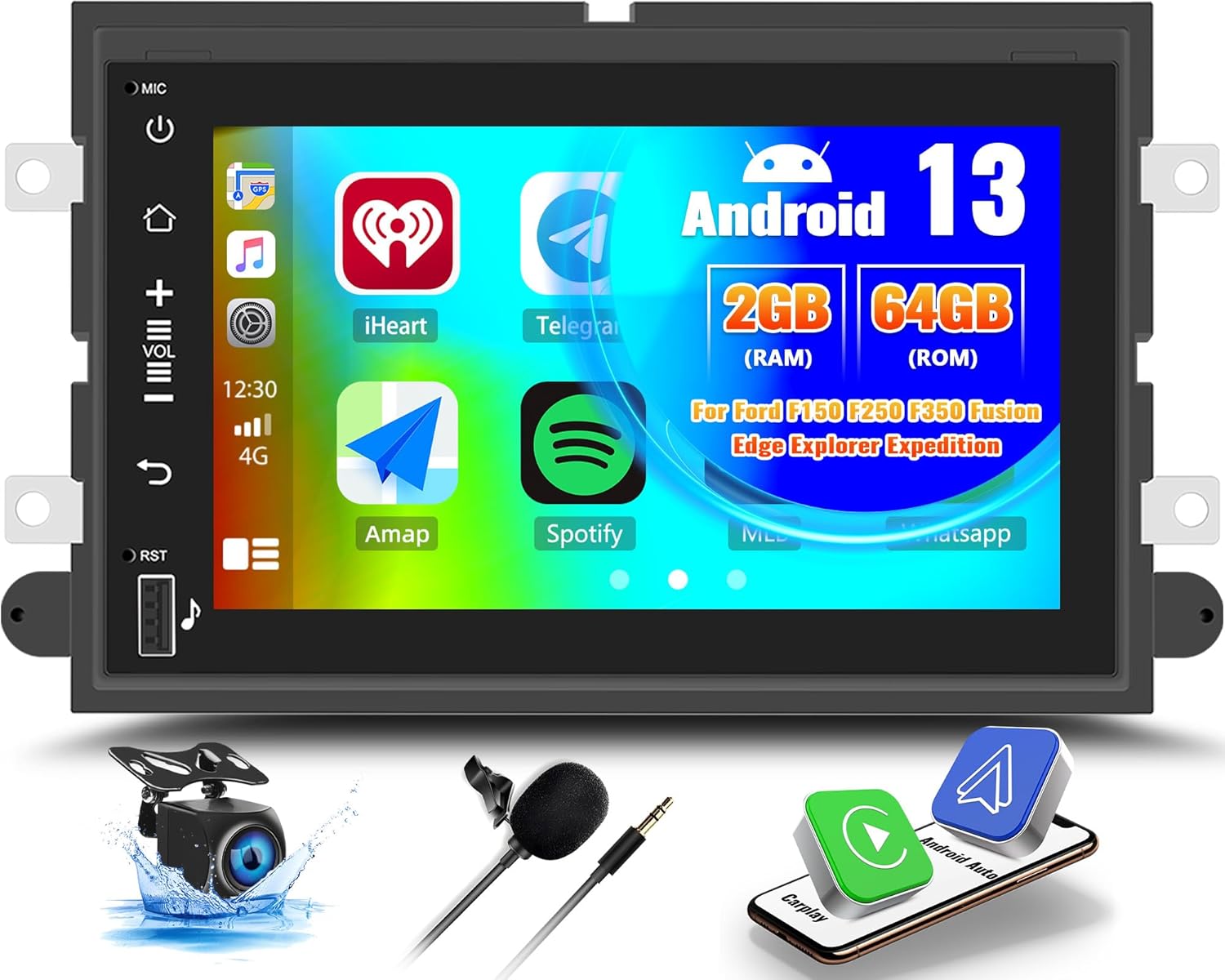 2G+64G CAMECHO Autoradio Android 13 pour VW Golf Polo Jatta Touran Tiguan Seat, 9 Pouces écran