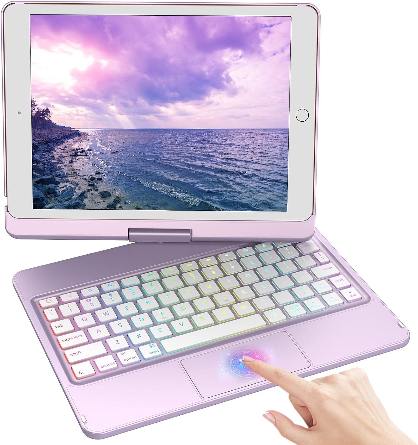 Touchpad Keyboard Case for iPad 10.2 inch 9th Generation 2021, iPad 8th Gen Case with Keyboard - 360 Rotatable 7 Color Backlight, iPad 10.2 9th Gen/8th Gen/7th Gen 2019 Case with Keyboard (Purple)